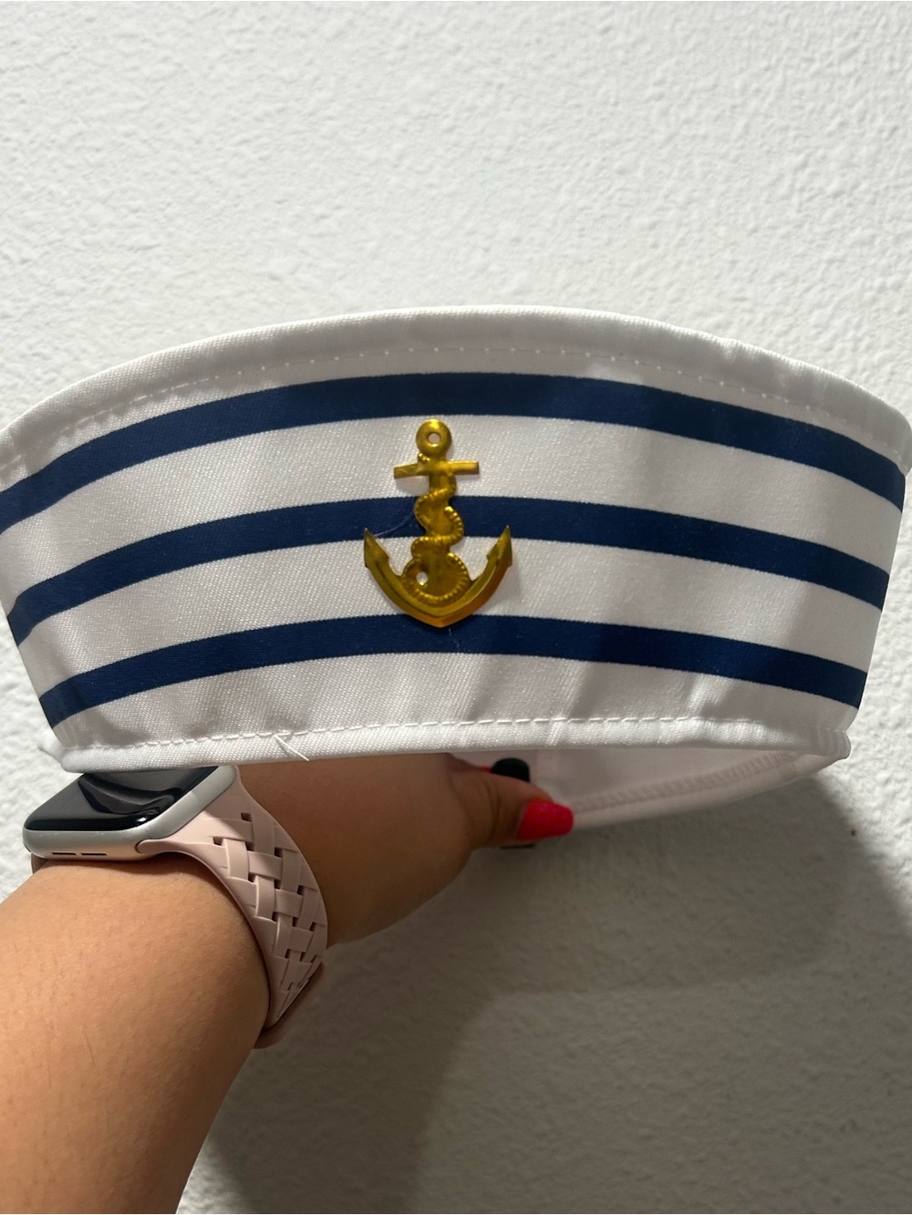 Kids Nautical Sailor Hat with  like Gold Anchor Accent - White & Navy